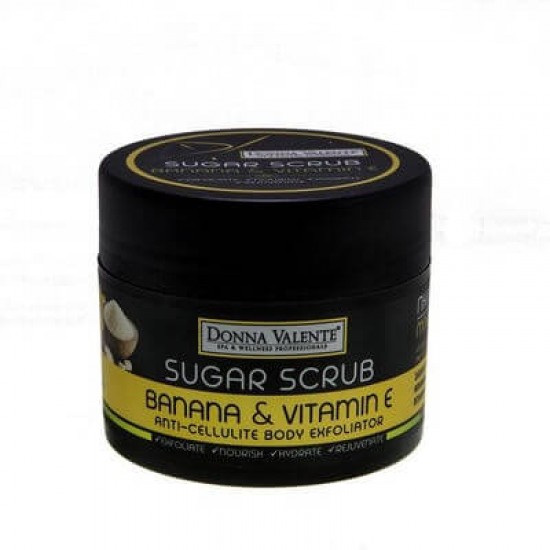 DONNA VALENTE SUGAR SCRUB - BANANA & VITAMIN E - 250G - ANTI-CELLULITE BODY EXFOLIATOR