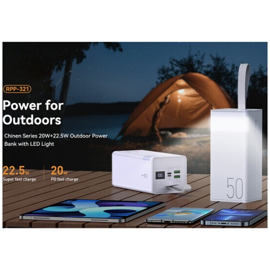 Remax RPP-321 Chinen Series Power Bank 50000mAh 22.5W με 2 Θύρες USB-A και Θύρα USB-C Λευκό