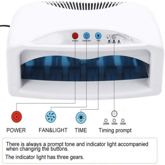 54W UV Nail Dryer Lamp Quick Drying Nail Gel Polish Dryer UV Light with Fan & Timer Setting US 110V am01