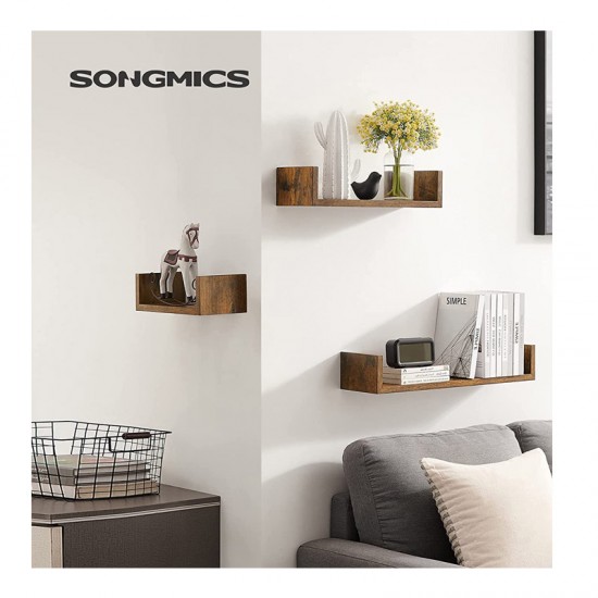 Σετ Επιτοίχια Ξύλινα Ράφια 60 x 15 x 10 cm 3 τμχ Songmics LWS066T01