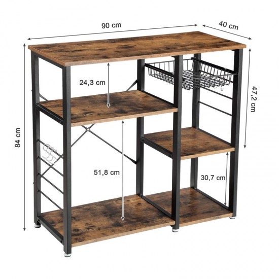 Μεταλλική Ραφιέρα Κουζίνας με 5 Ράφια 90 x 40 x 84 cm VASAGLE KKS90X