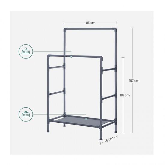 Διπλή Μεταλλική Κρεμάστρα Ρούχων Δαπέδου με Υφασμάτινο Ράφι 83 x 45 x 157 cm Χρώματος Γκρι Songmics RDR001G02
