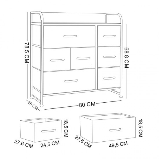 Μεταλλική Συρταριέρα με 7 Υφασμάτινα Συρτάρια 80 x 29 x 78.5 cm Bakaji 02815345