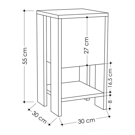 Ξύλινο Κομοδίνο με 1 Ράφι και 1 Ντουλάπι 30 x 30 x 55 cm Χρώματος Καφέ Ανοιχτό / Ανθρακί Bakaji 02815281