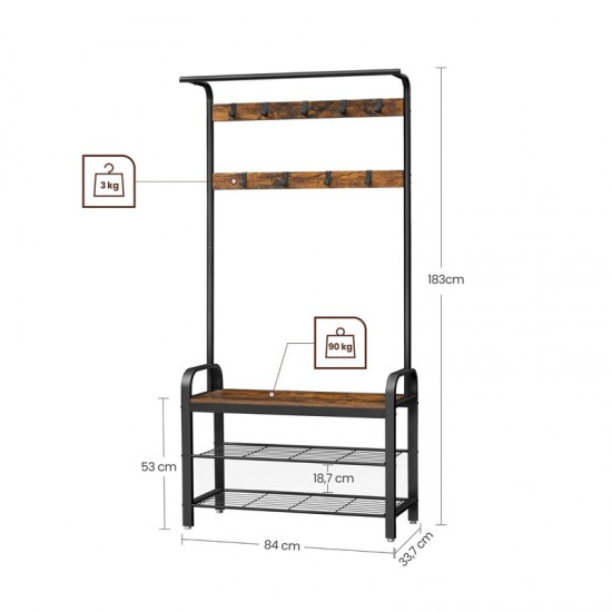 Μεταλλικό Έπιπλο Εισόδου με 3 Ράφια και 9 Κρεμάστρες 84 x 33.7 x 183 cm VASAGLE HSR400B01