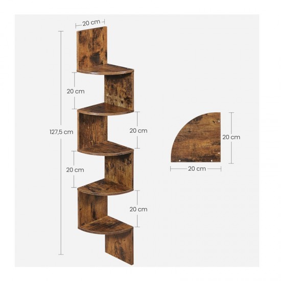 Γωνιακή Ξύλινη Ραφιέρα με 5 Ράφια 20 x 20 x 127.5 cm Χρώματος Σκούρο Καφέ VASAGLE LBC72BX