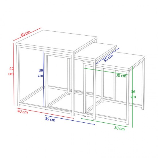 Σετ Μεταλλικά Βοηθητικά Τραπέζια Nesting 42 x 40 x 40 cm 3 τμχ Bakaji 02839906