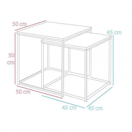 Σετ Μεταλλικά Βοηθητικά Τραπέζια Nesting 50 x 50 x 50 cm Χρώματος Γκρι 2 τμχ Bakaji 02839905