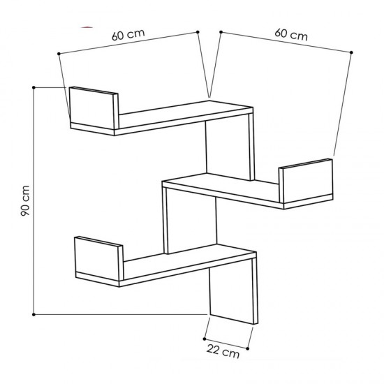 Γωνιακή Ξύλινη Ραφιέρα με 3 Ράφια 60 x 22 x 90 cm Shally Dogan 02815294