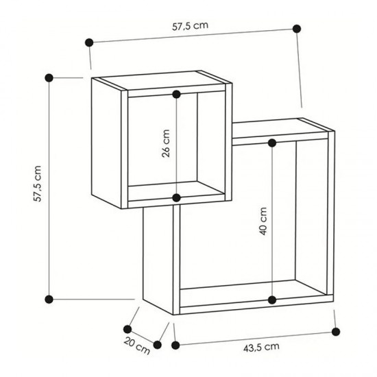 Ξύλινη Ραφιέρα με 2 Ράφια 57.5 x 20 x 57.5 cm Χρώματος Καφέ Shally Dogan 0281525