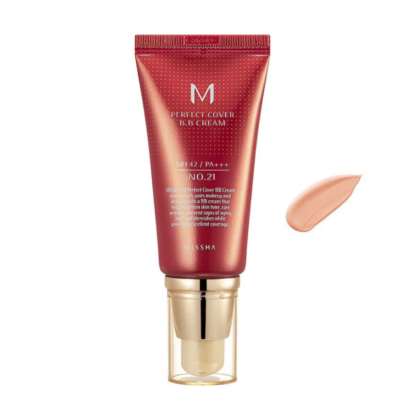 Missha M Perfect Cover BB Cream No.21 Light Beige με SPF42 – Ενυδατική Κάλυψη με Υαλουρονικό Οξύ & Ceramides 50ml