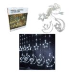 Κουρτίνα φωτάκια Χριστουγέννων 3 μέτρων με αστέρια και φεγγάρια LED ψυχρού φωτός