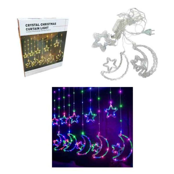 Κουρτίνα φωτάκια Χριστουγέννων 3 μέτρων με αστέρια και φεγγάρια LED πολύχρωμο RGB