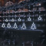 Χριστουγεννιάτικη κουρτίνα LED με δεντράκια και αστεράκια ψυχρό φως μήκους 3 μέτρων