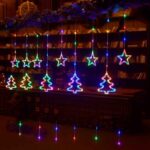 Πολύχρωμα Χριστουγεννιάτικα Φωτάκια Κουρτίνα με Δεντράκια και Αστεράκια LED RGB 3M για διακόσμηση