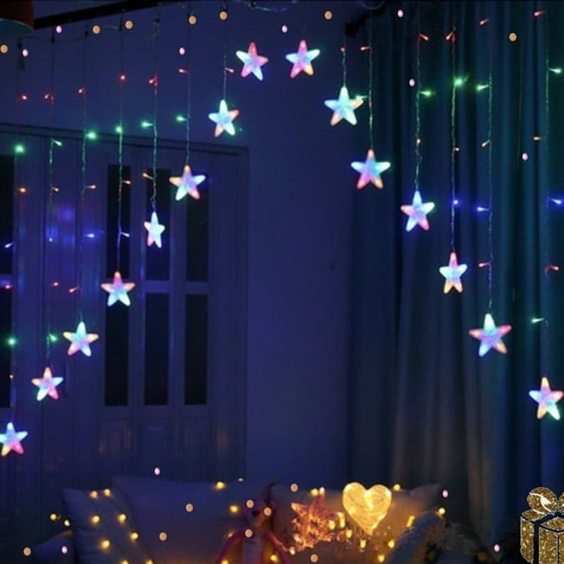 Christmas Curtain LED Stars RGB 3m Χριστουγεννιάτικη κουρτίνα LED με αστεράκια σε πολύχρωμο φως RGB μήκους 3 μέτρων